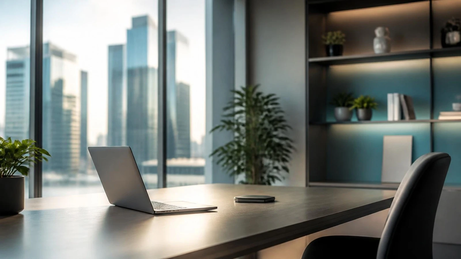 Modernes Büro mit Blick über die Berliner Skyline